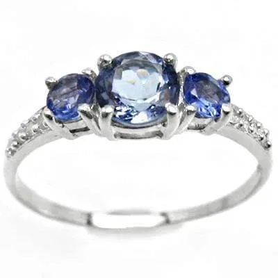 0.7 CT GENUINE TANZANITE & DIAMOND 10KT SOLID GOLD RING