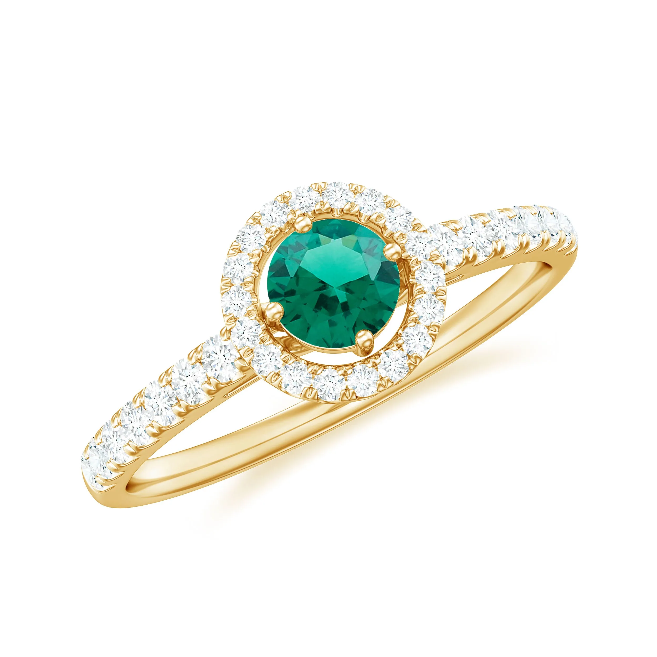 0.75 CT Created Emerald Engagement Ring with Diamond Halo