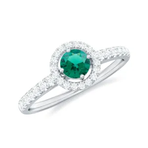 0.75 CT Created Emerald Engagement Ring with Diamond Halo