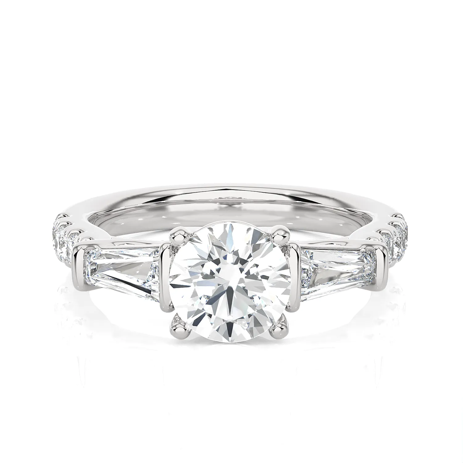 1 7/8 ctw Round with Tapered Baguette Three Stone Lab Grown Diamond Ring