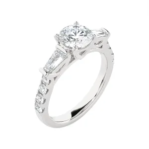 1 7/8 ctw Round with Tapered Baguette Three Stone Lab Grown Diamond Ring