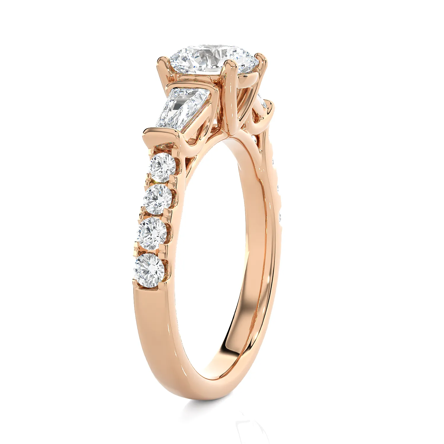 1 7/8 ctw Round with Tapered Baguette Three Stone Lab Grown Diamond Ring