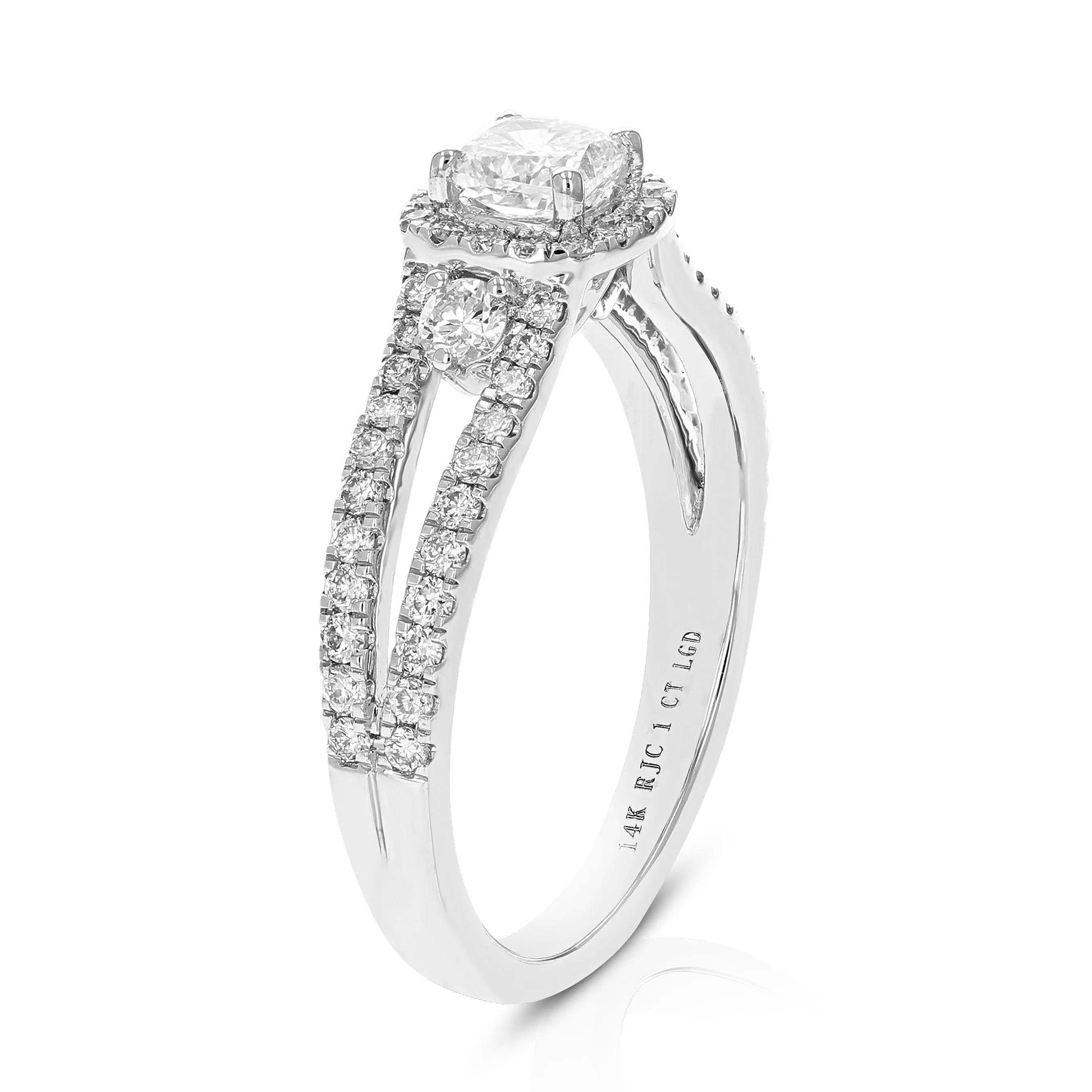 1 cttw Three Lab Grown Diamond Engagement Rings in 14K White Gold