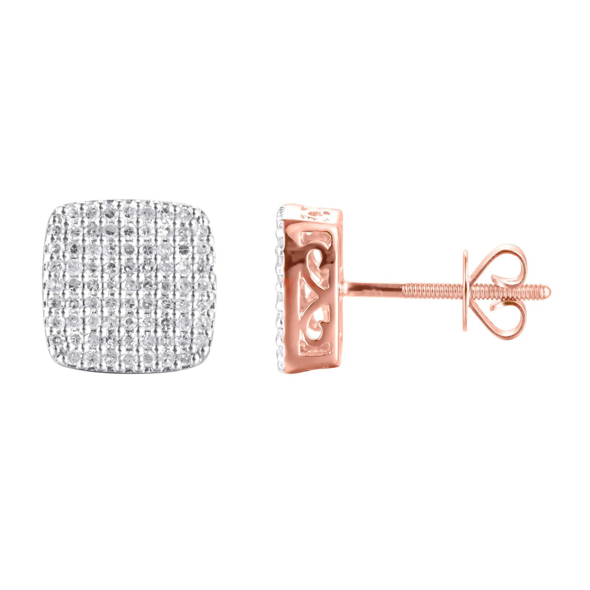 10 Karat Rose Gold 0.50 Carat Diamond Cushion Earrings