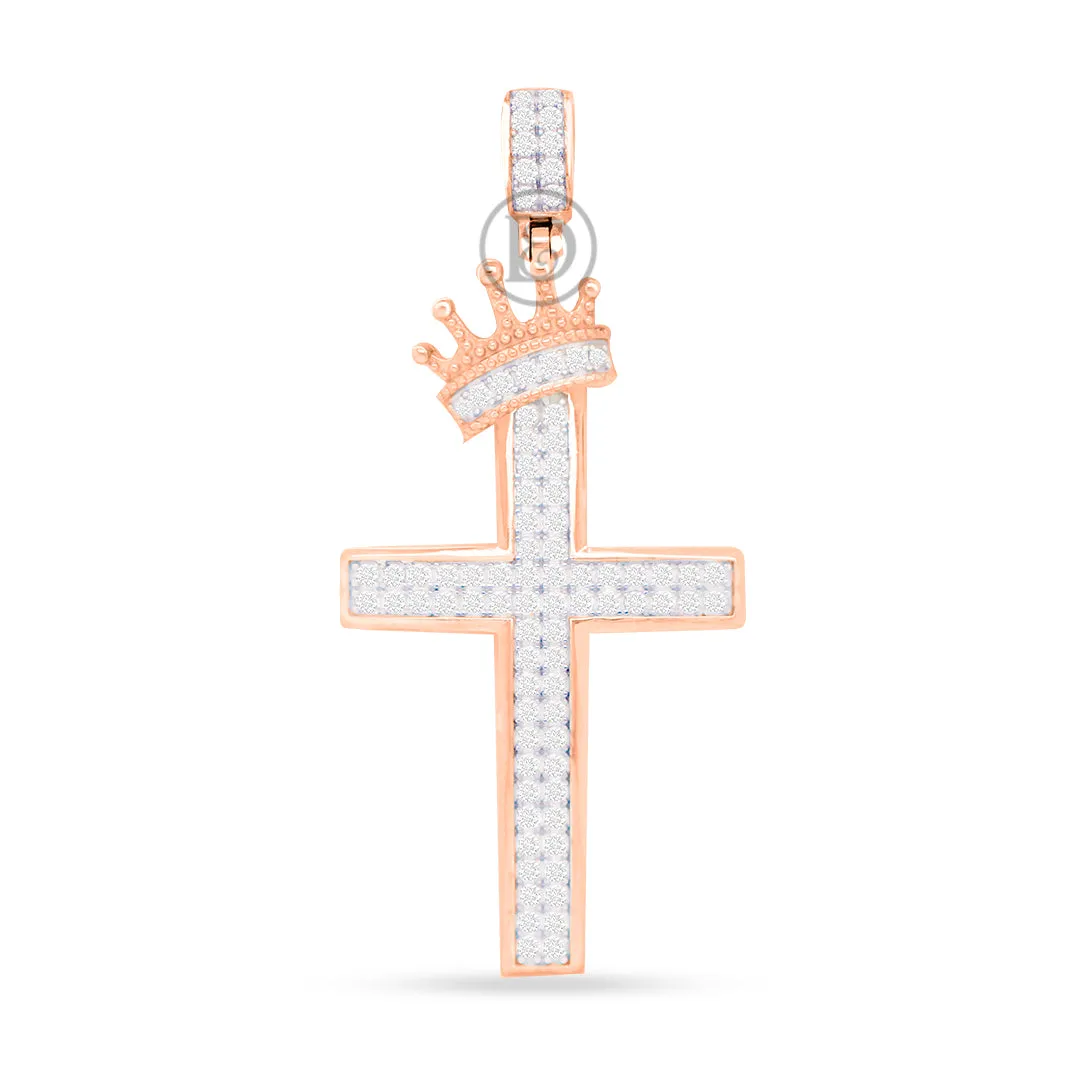 10k yellow gold crown cross pendant 1.25ct diamonds