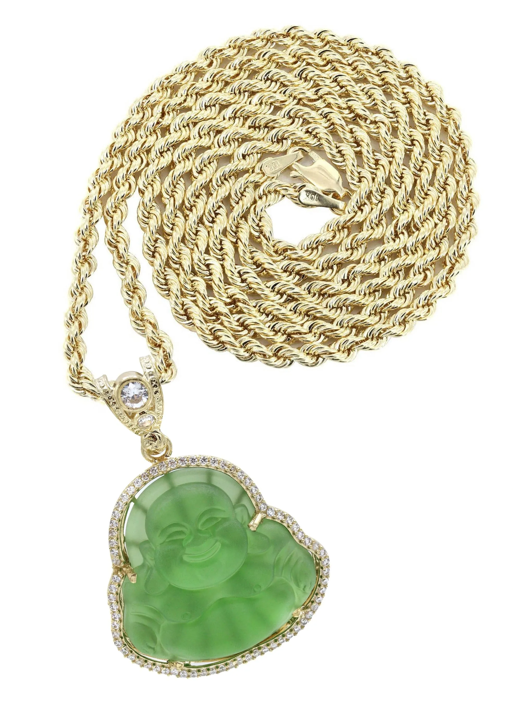 10K Yellow Gold Green Buddha Necklace | Appx. 21.6 Grams