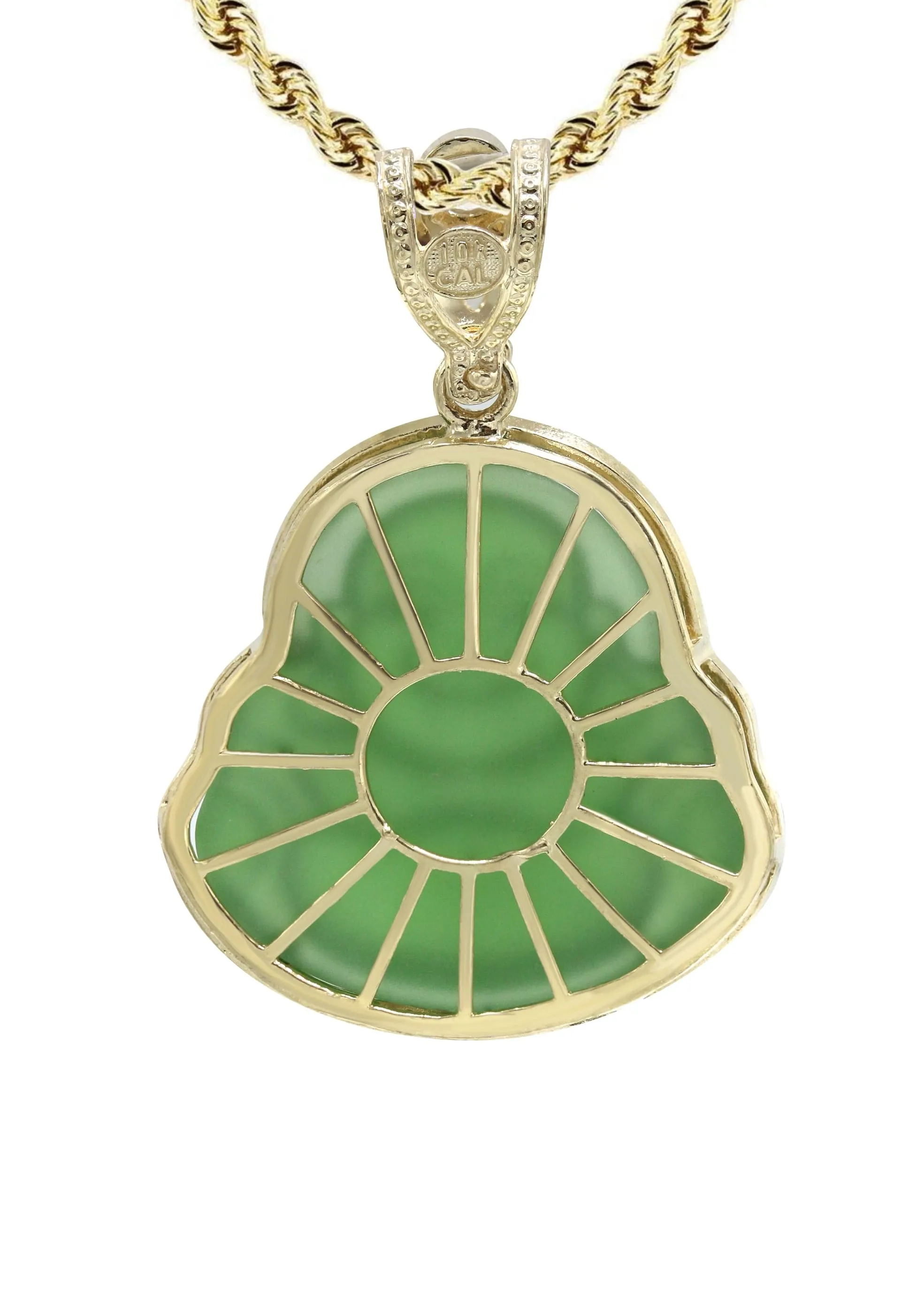 10K Yellow Gold Green Buddha Necklace | Appx. 21.6 Grams