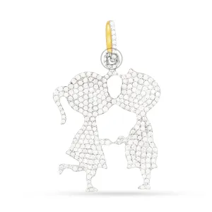 10K Yellow Gold Kissing Kids Pendant With 1.9CT Diamond