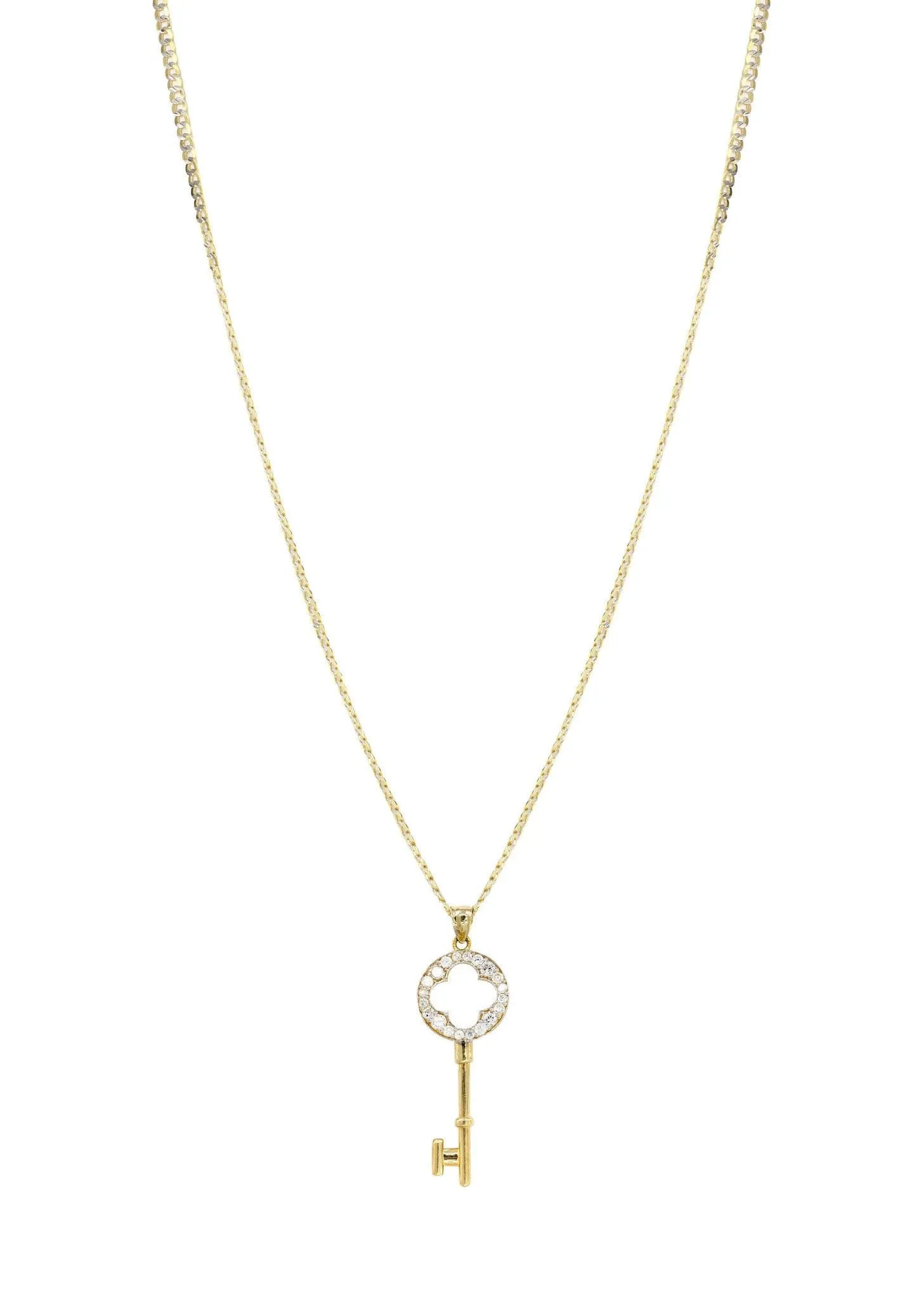 10K Yellow Gold Pave   Key Necklace | Appx. 8.5 Grams