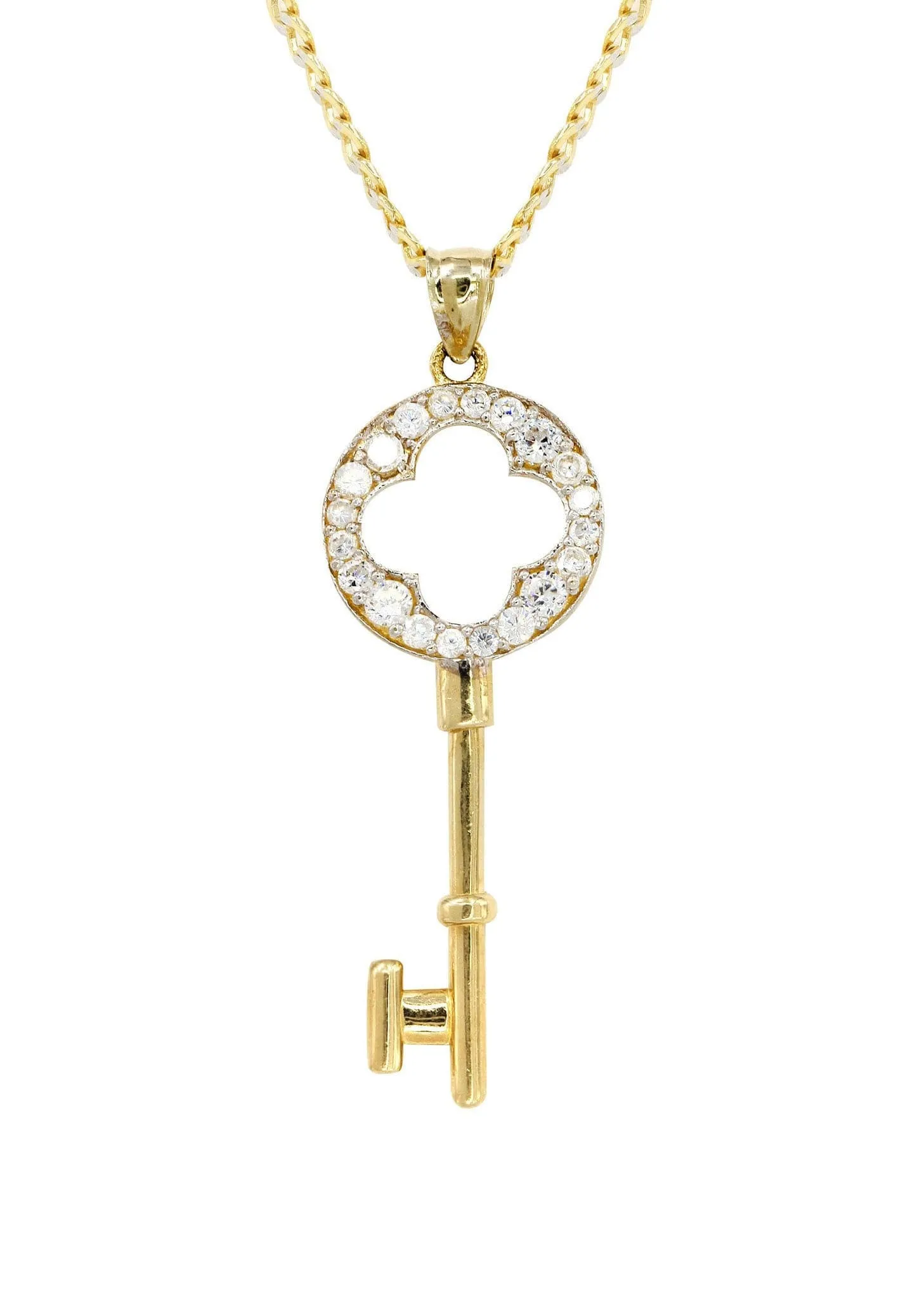 10K Yellow Gold Pave   Key Necklace | Appx. 8.5 Grams