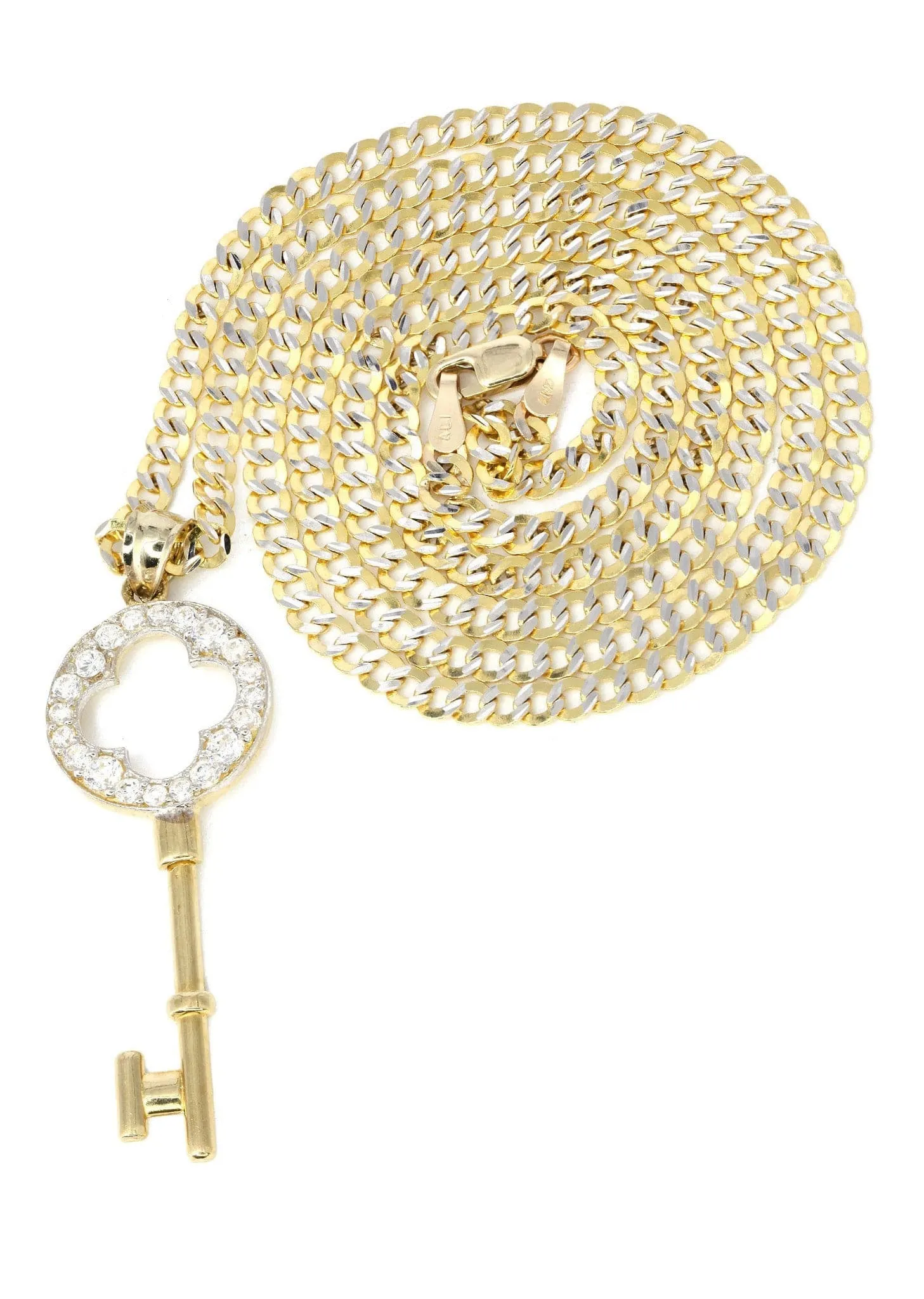 10K Yellow Gold Pave   Key Necklace | Appx. 8.5 Grams