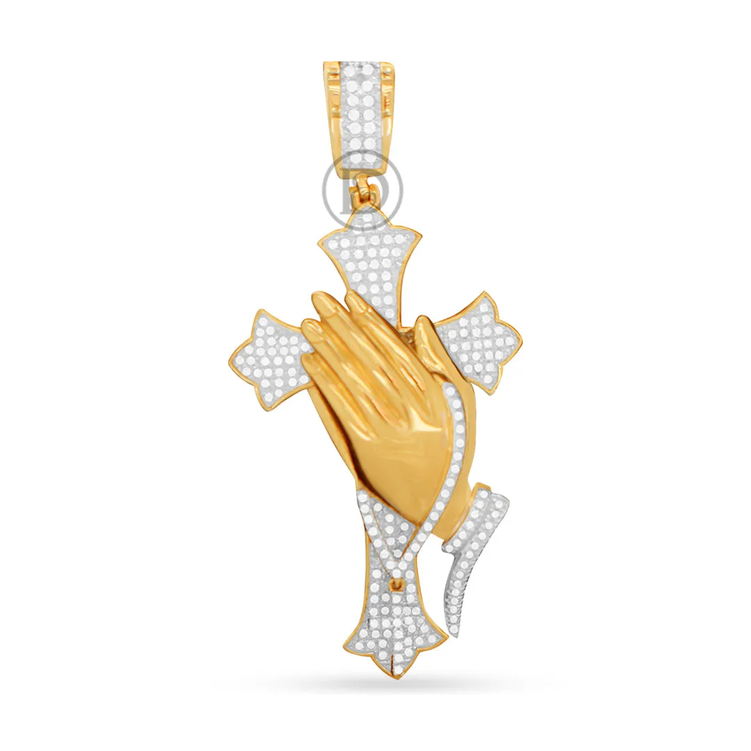 10k Yellow Gold Praying Hand Pendant With 0.65CT Diamonds