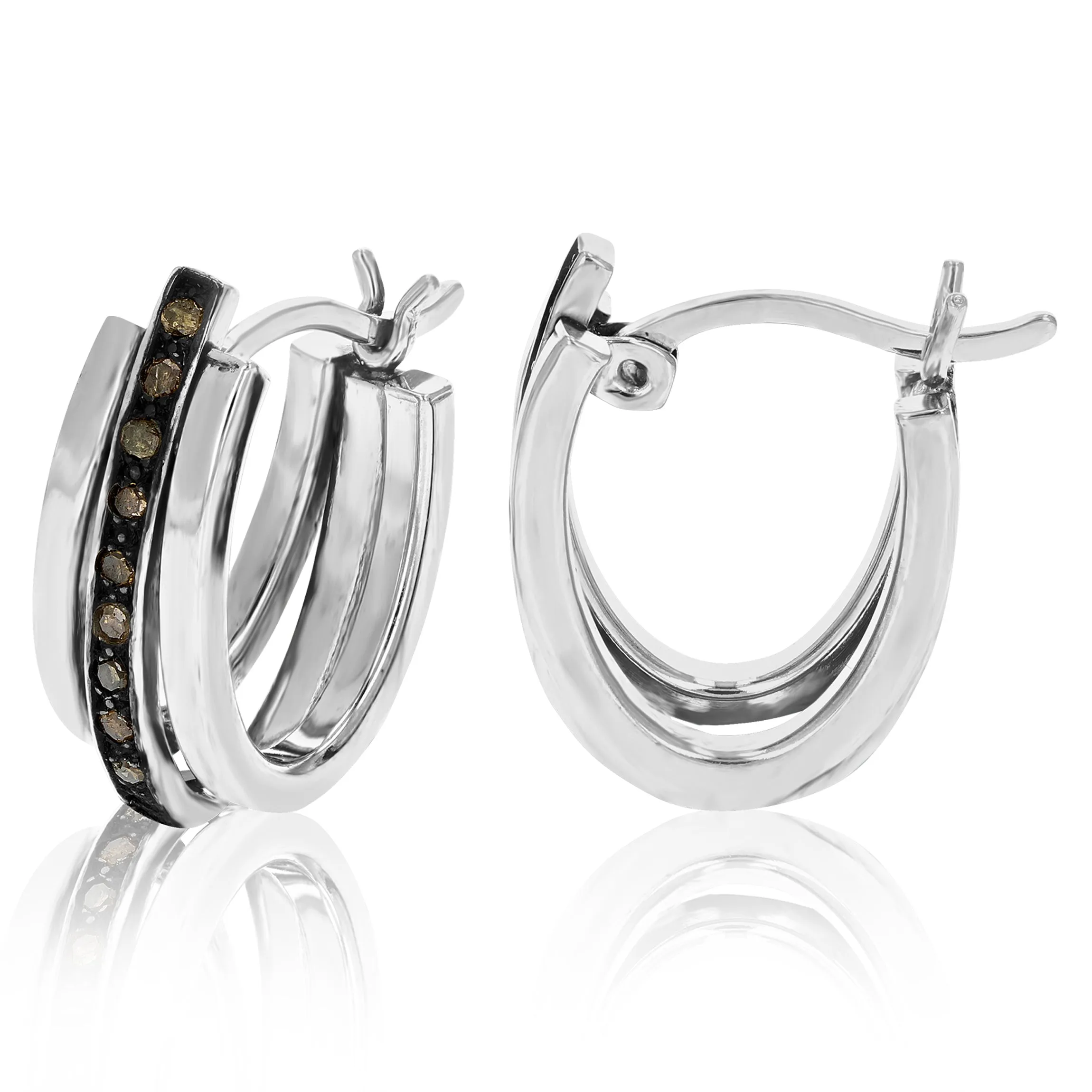 1/10 cttw Champagne Diamond Hoop Earrings in .925 Sterling Silver