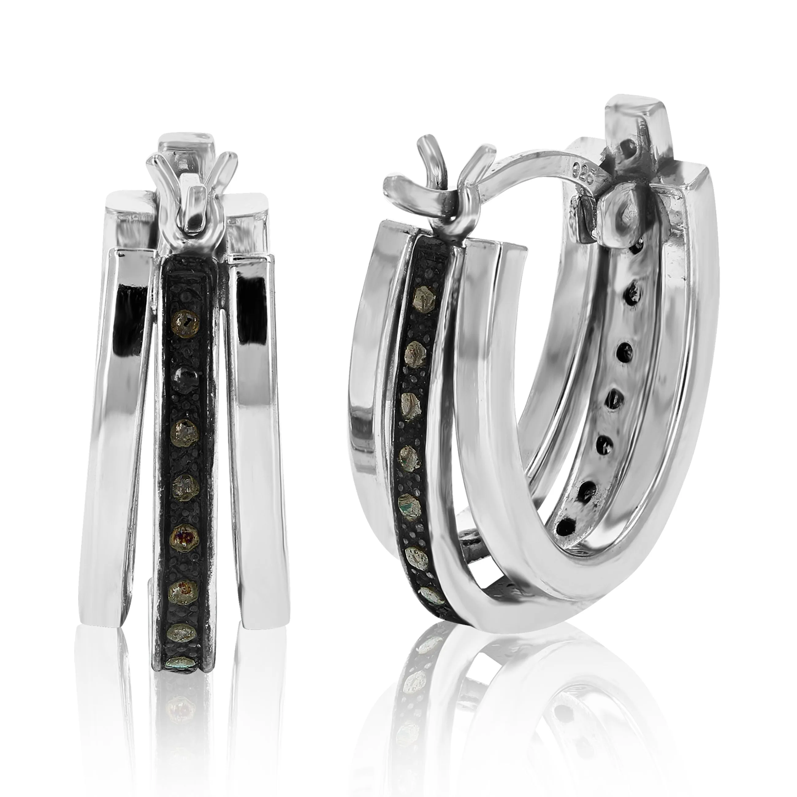 1/10 cttw Champagne Diamond Hoop Earrings in .925 Sterling Silver