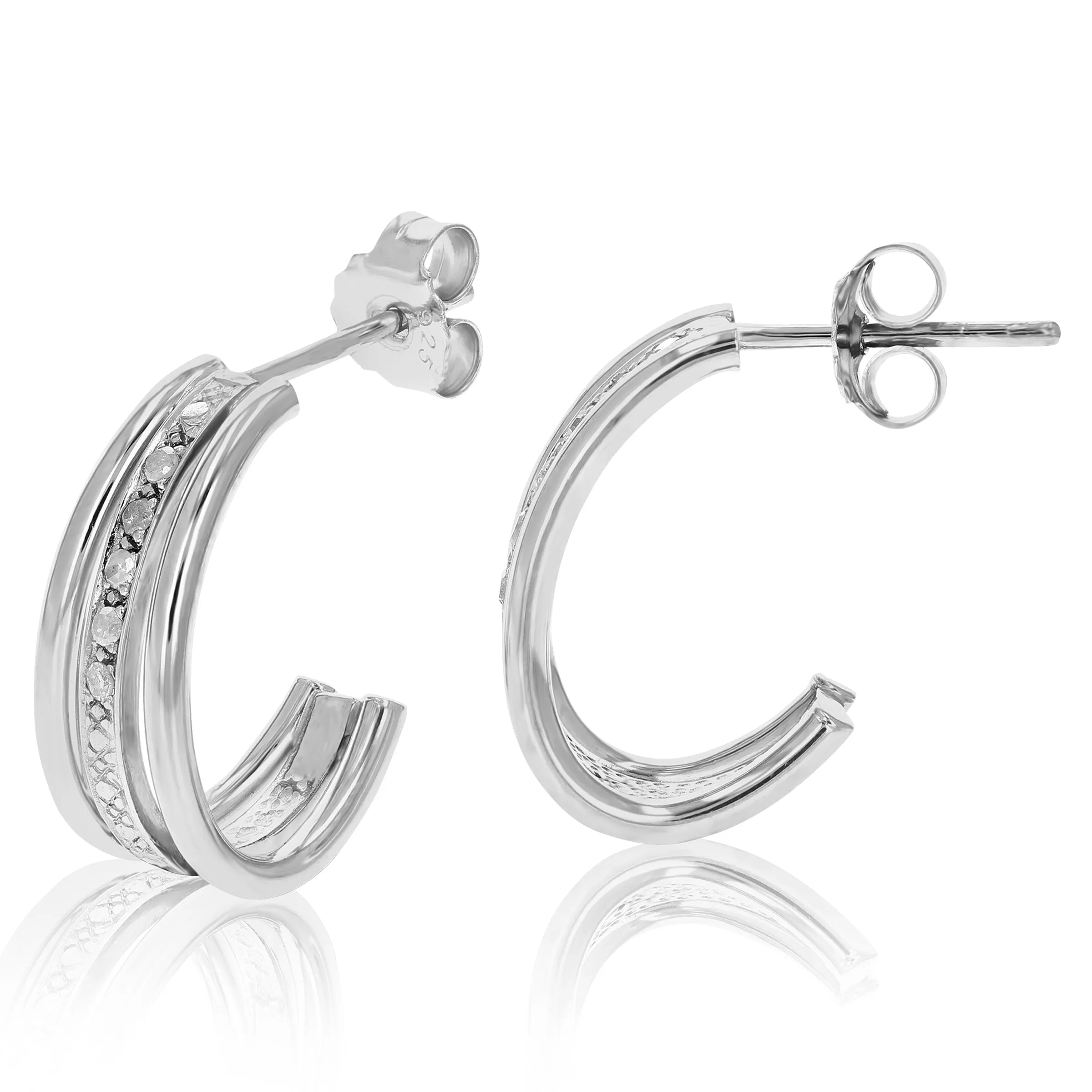 1/10 cttw Diamond Triple Row Hoop Earrings in Gold Plated Silver