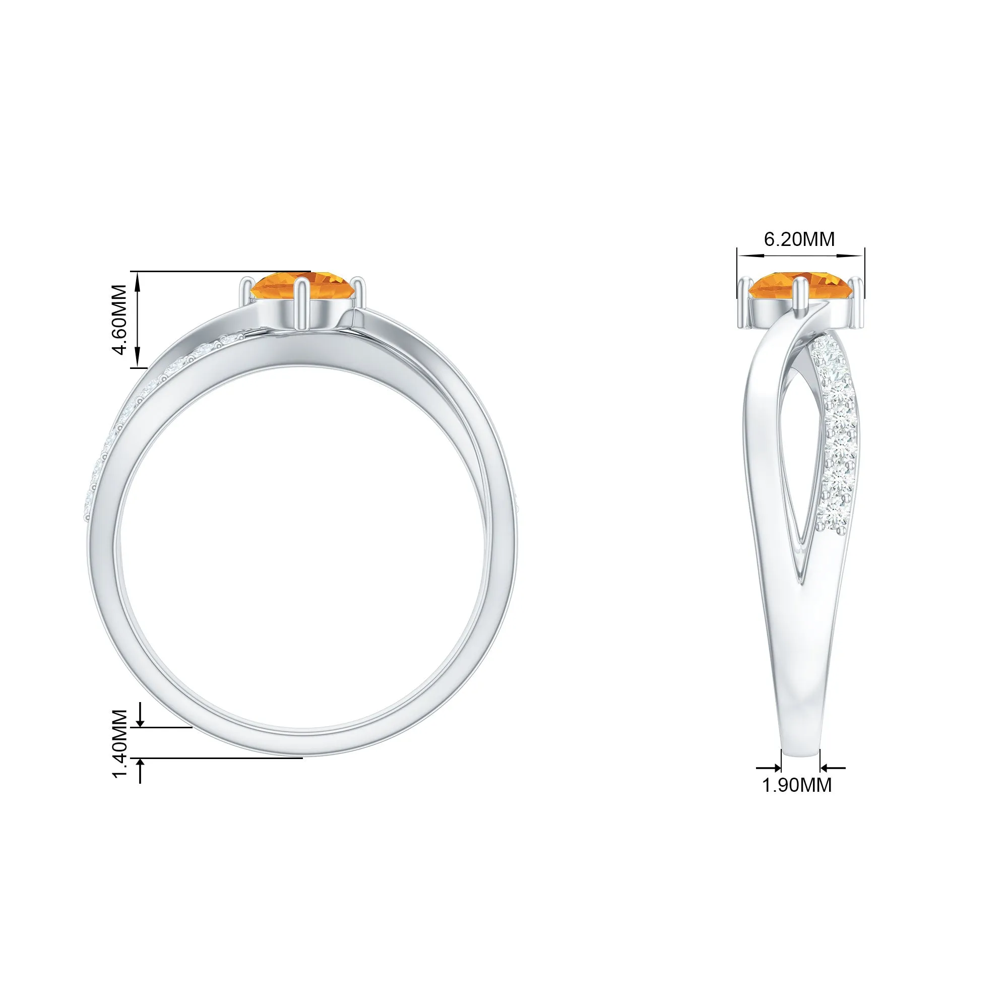 1/2 CT Citrine Solitaire and Diamond Infinity Ring