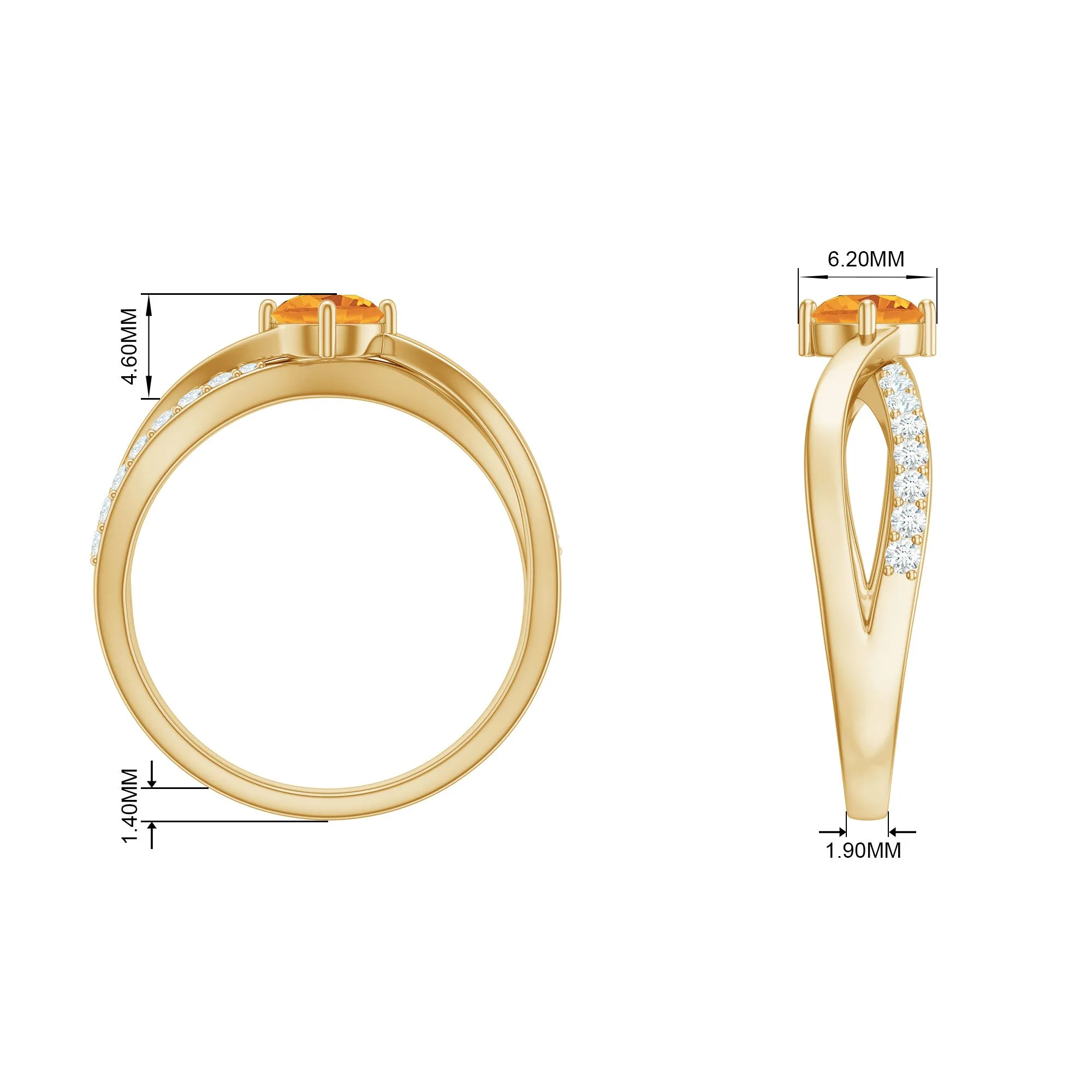 1/2 CT Citrine Solitaire and Diamond Infinity Ring