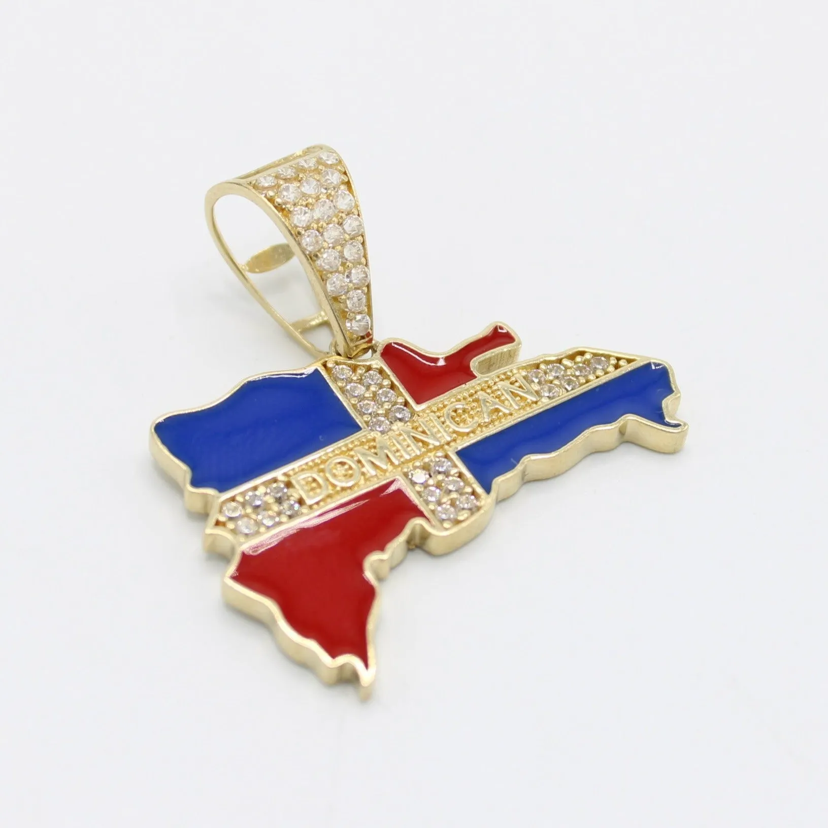 14K Dominican Map with Flag Cz Stones Yellow Gold