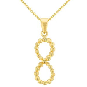 14K Gold Beaded Vertical Infinity Pendant Necklace - Yellow Gold