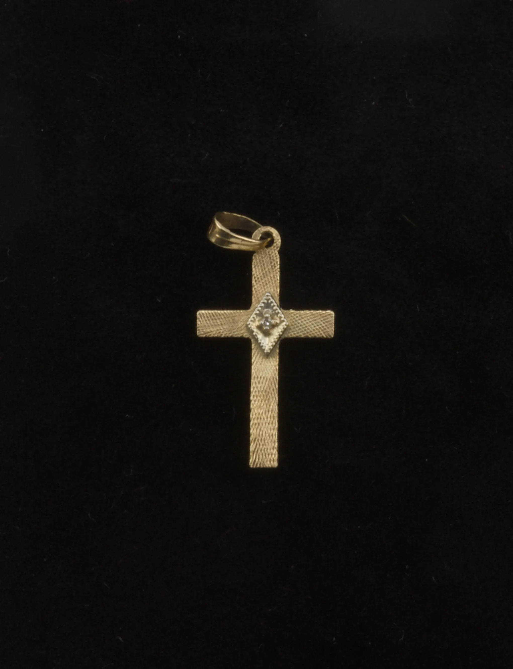 14k Gold Cross Pendant with Diamond Chip