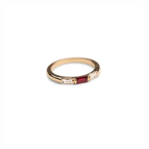 14k Ruby and Diamond Baguette Ring