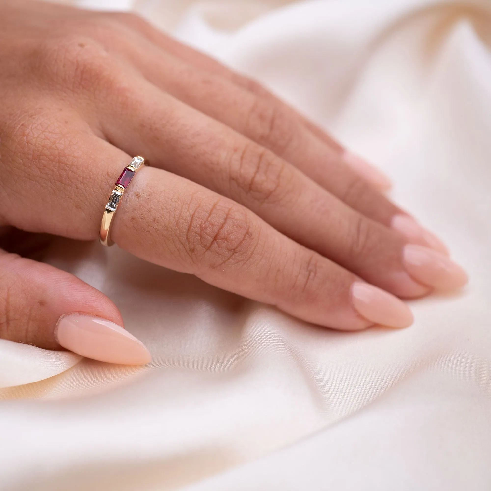 14k Ruby and Diamond Baguette Ring