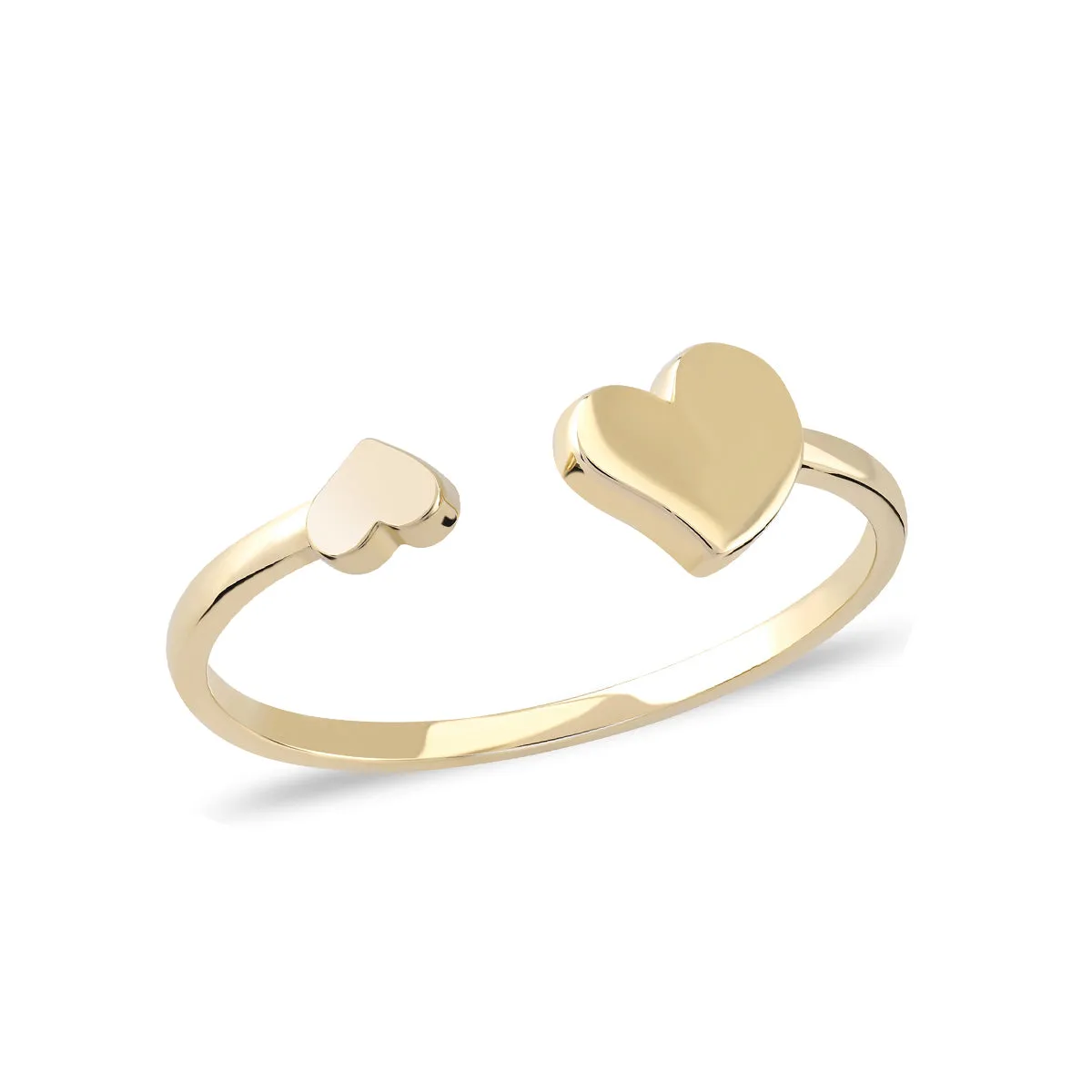 14K Solid Gold Two Hearts Ring