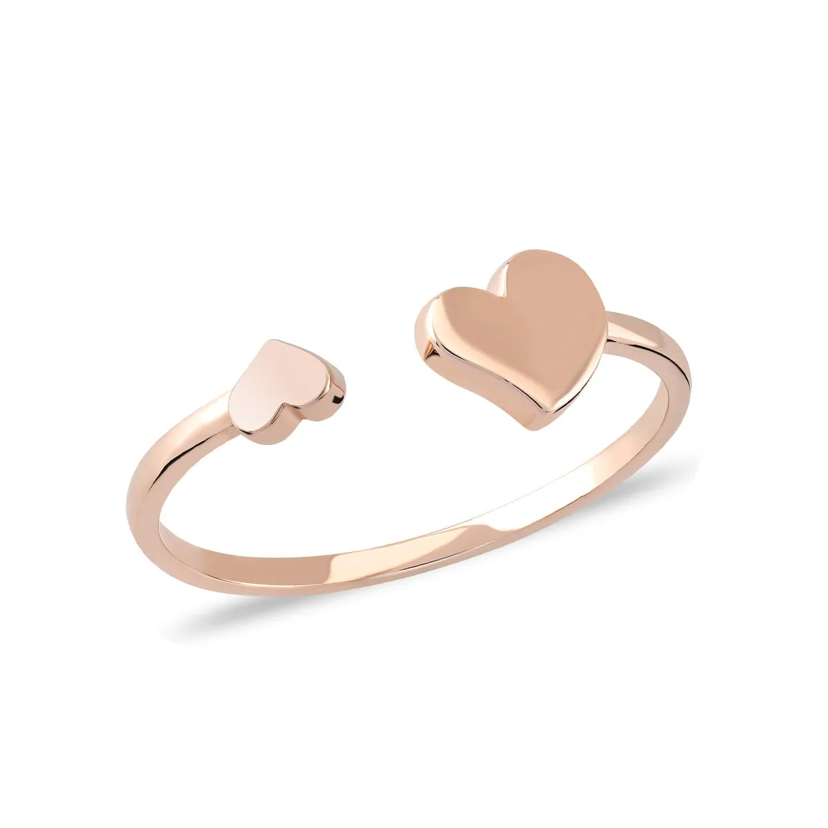 14K Solid Gold Two Hearts Ring