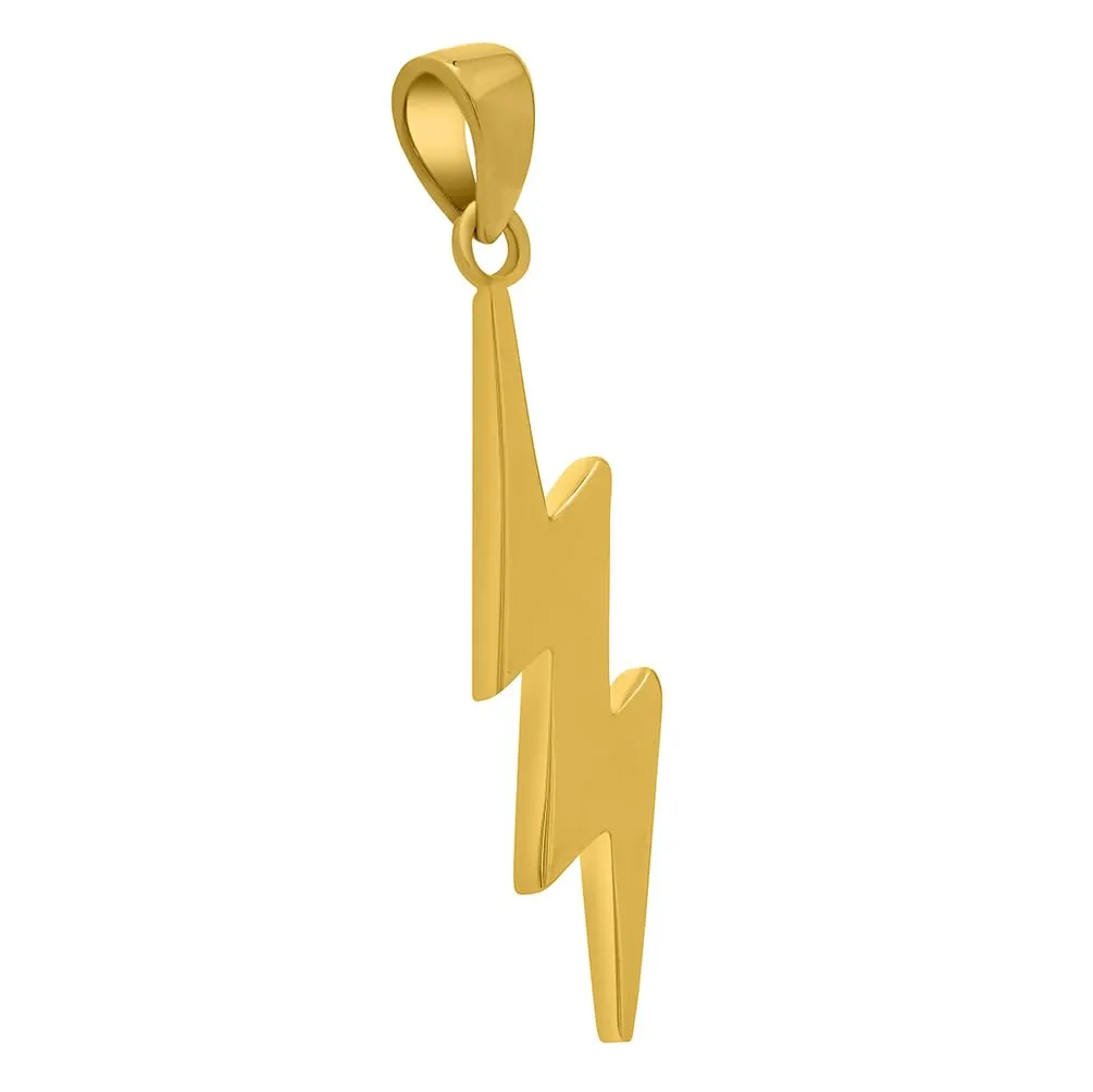 14k Solid Yellow Gold Lightning Bolt Pendant