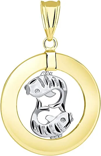 14k Two-Tone Gold Circle Zodiac Sign Pendant