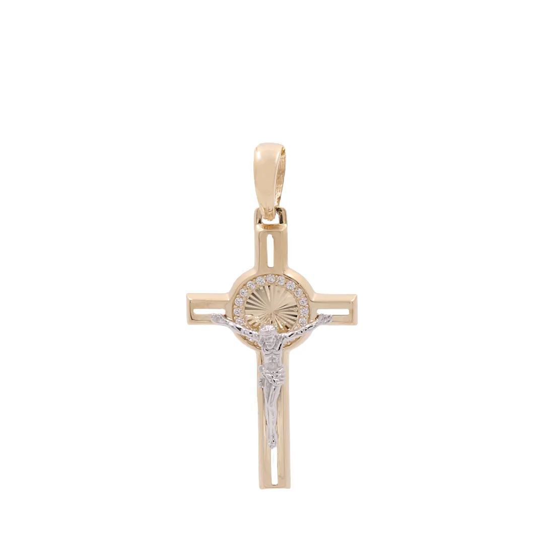 14K Two Tone Yellow/White Gold  Crucifix Pendant