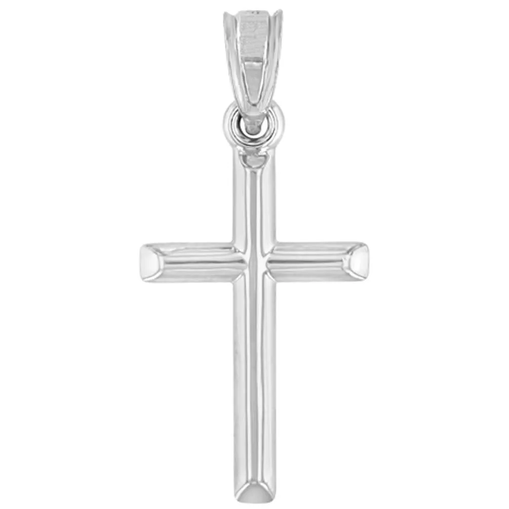 14K White Gold Classic Latin Plain Mini Cross Charm Pendant