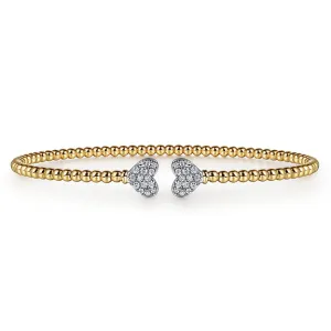 14K White-Yellow Gold Bujukan Diamond Hearts Split Bangle