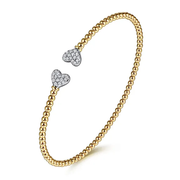 14K White-Yellow Gold Bujukan Diamond Hearts Split Bangle