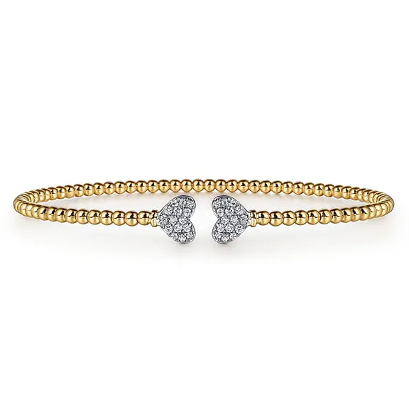 14K White-Yellow Gold Bujukan Diamond Hearts Split Bangle