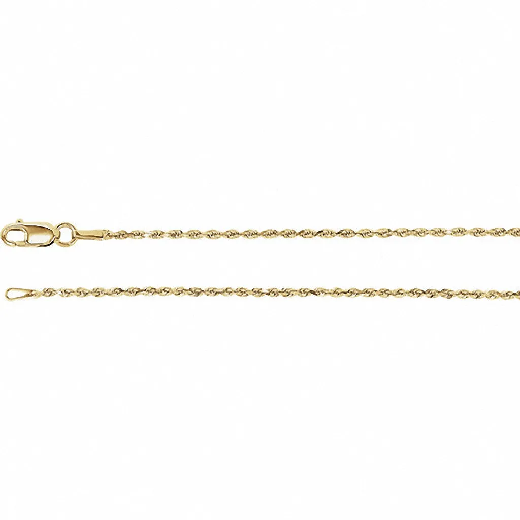 14K Yellow Gold Diamond Cut Rope Chain, 18 Inches Long 1.3 mm  - CH947