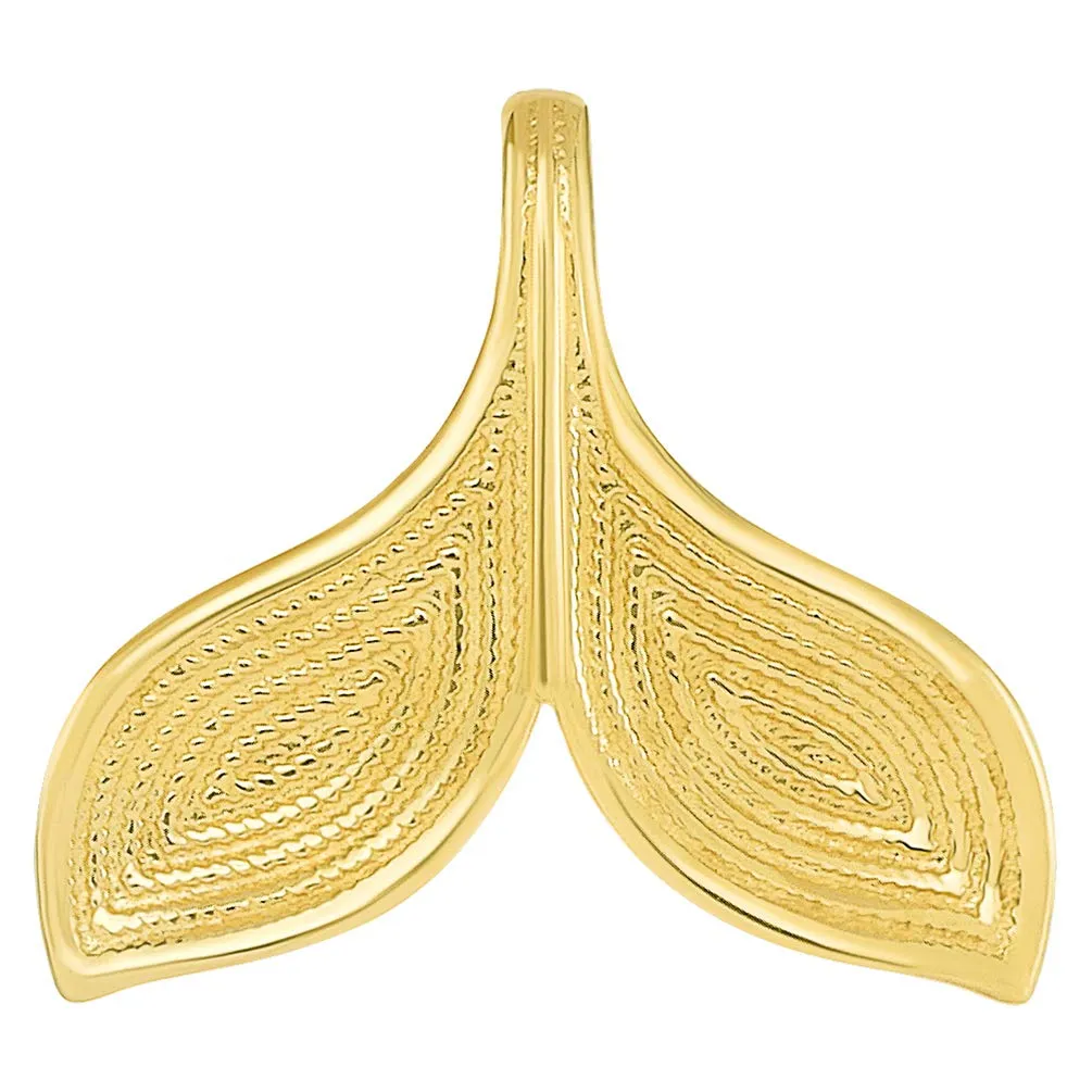 14k Yellow Gold Elegant Reversible Whale Tail Charm Pendant