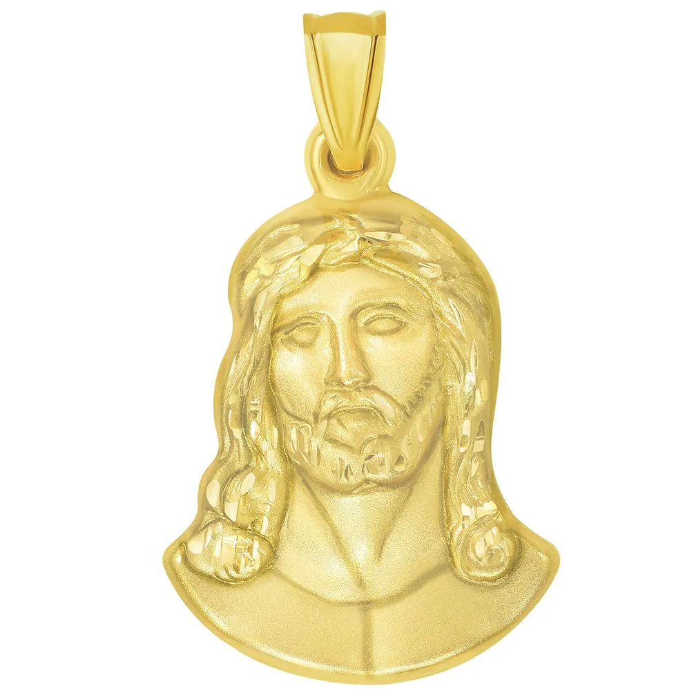 14k Yellow Gold Head of Jesus Christ Neck Up Profile Pendant with Cuban Curb Chain Necklace