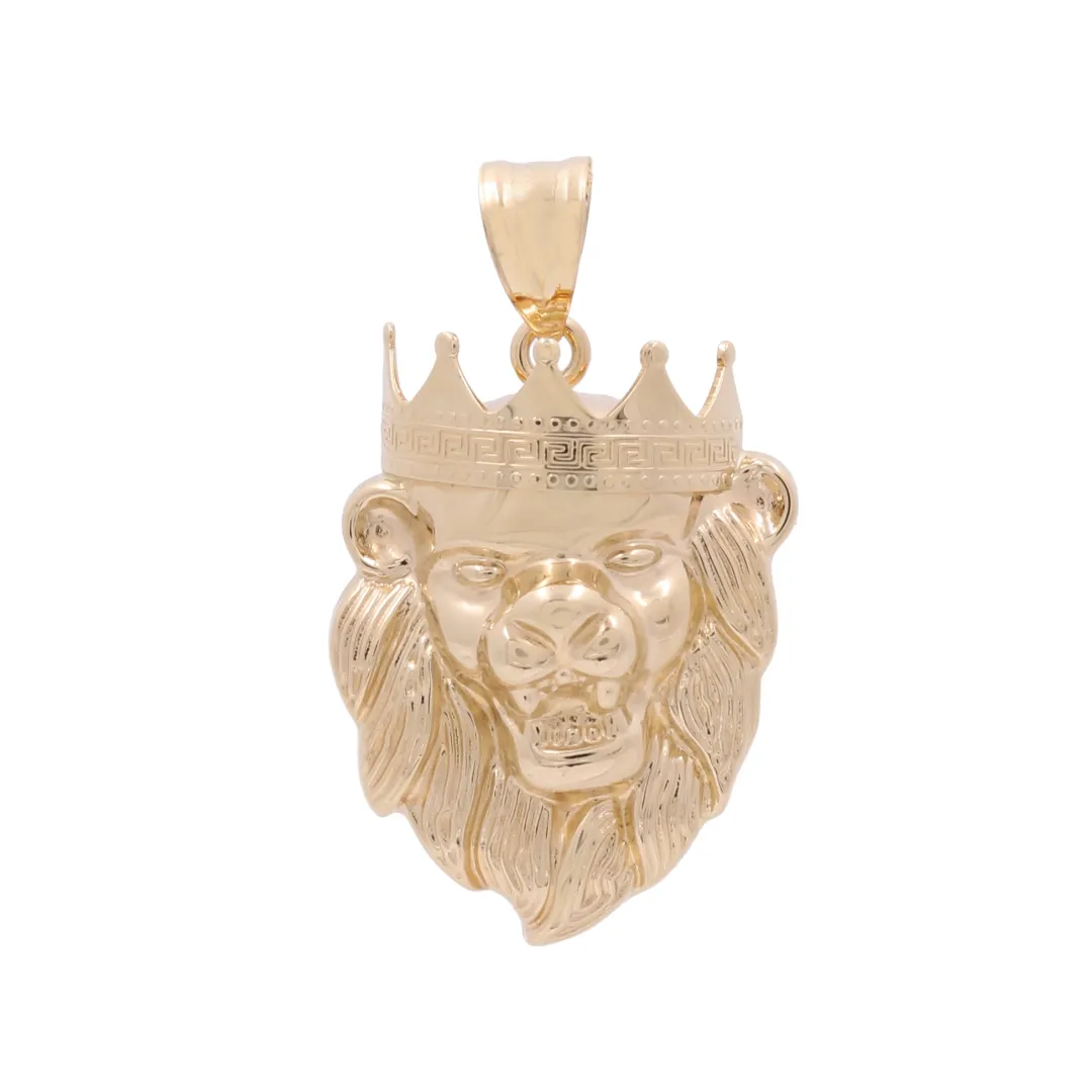 14K Yellow Gold Lion with Crown Pendant