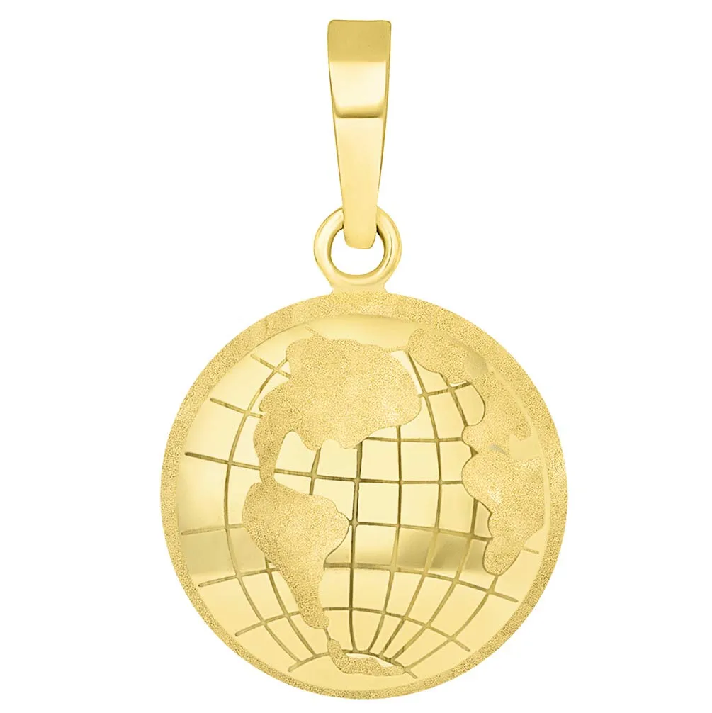 14k Yellow Gold Longitude and Latitude World Map Pendant with Figaro Chain Necklace