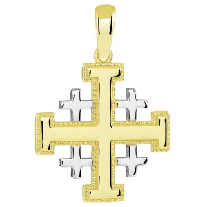 14k Yellow Gold Two Tone Crusaders Jerusalem Cross Pendant