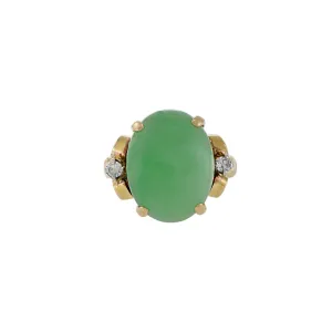 14KT Yellow Gold Retro Era Jade And Diamond Ring