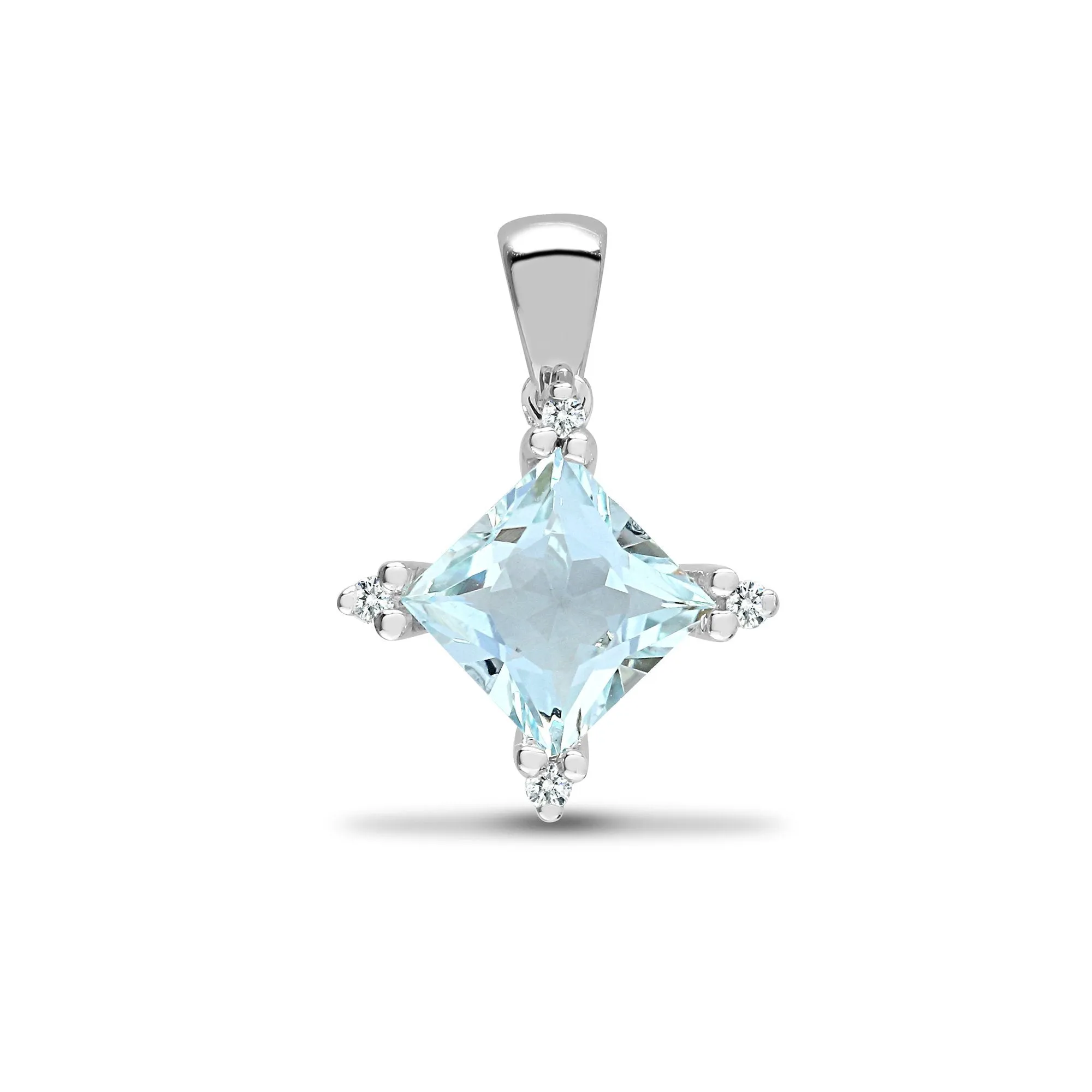 18ct White Gold Diamond And Aquamarine Pendant