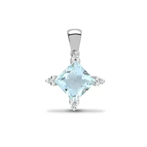 18ct White Gold Diamond And Aquamarine Pendant