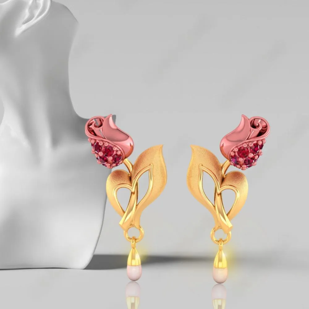 18k Gold Earrings With A Yellow Flower Design