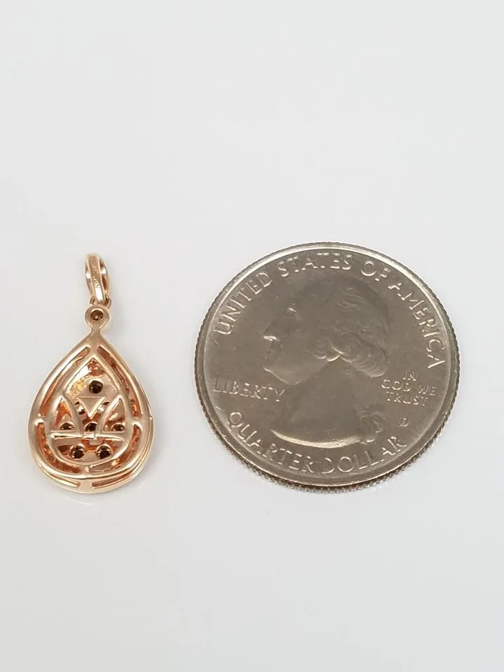 $1900 Designer 14k Rose Gold Natural Brown & White Diamond Pendant