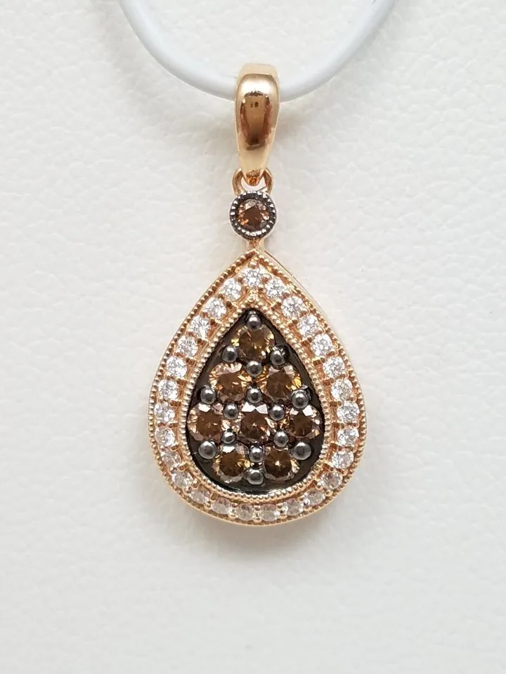 $1900 Designer 14k Rose Gold Natural Brown & White Diamond Pendant