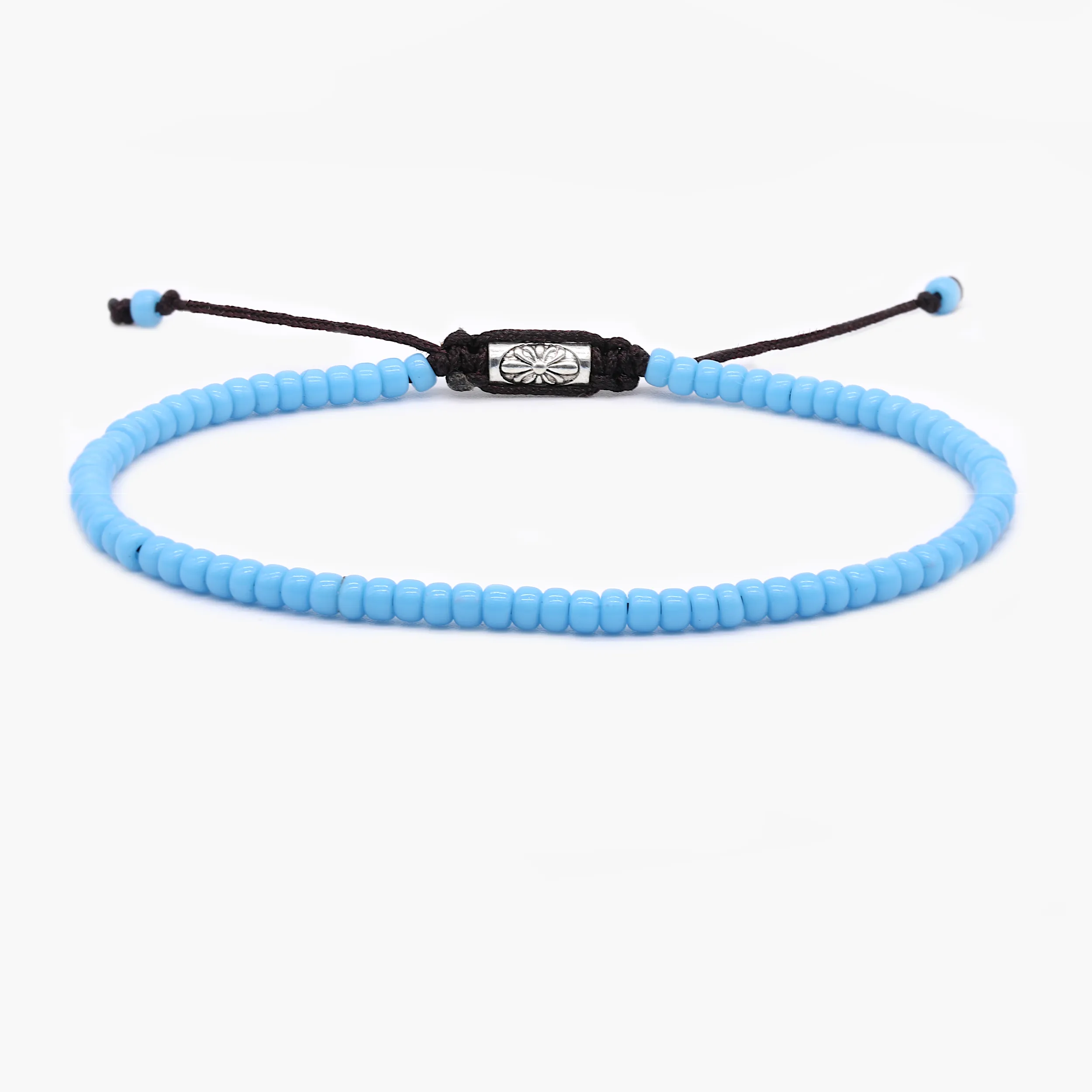 2mm Glass Beads Adjustable Bracelet (Mykonos Blue)