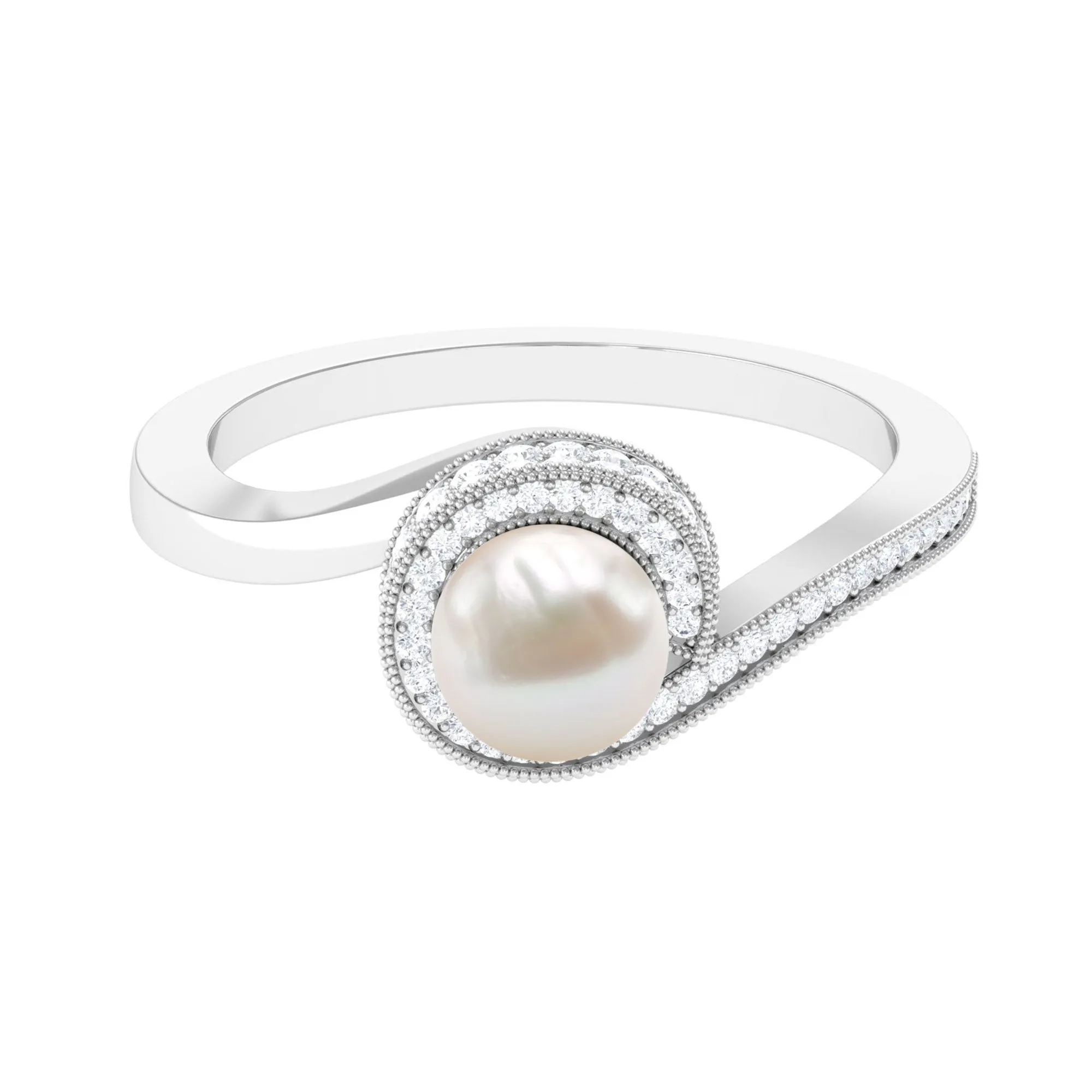 3 CT Freshwater Pearl and Diamond Bypass Engagement Ring