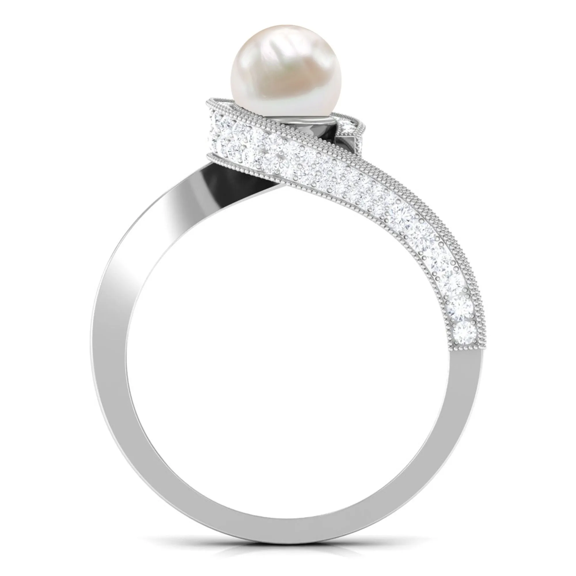 3 CT Freshwater Pearl and Diamond Bypass Engagement Ring